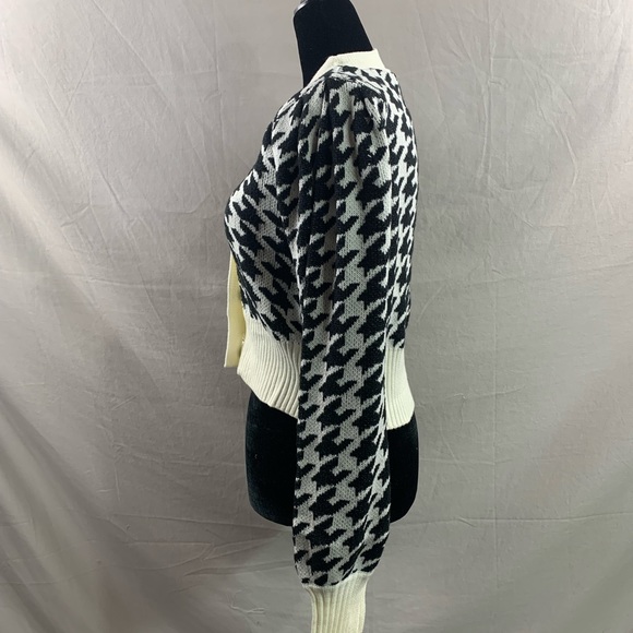 Houndstooth Lantern Sleeve Cardigan Black/White - Picture 8 of 9